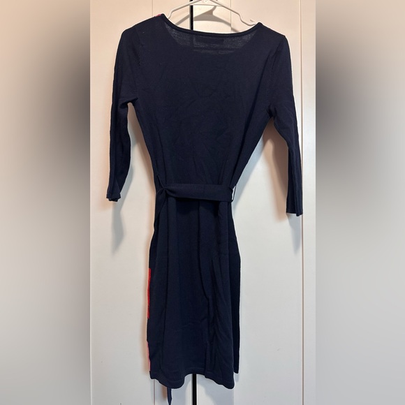 Trina Turk Merino Wool Geometric Patterned Navy‎ Blue Belted Dress Size S - Picture 10 of 14